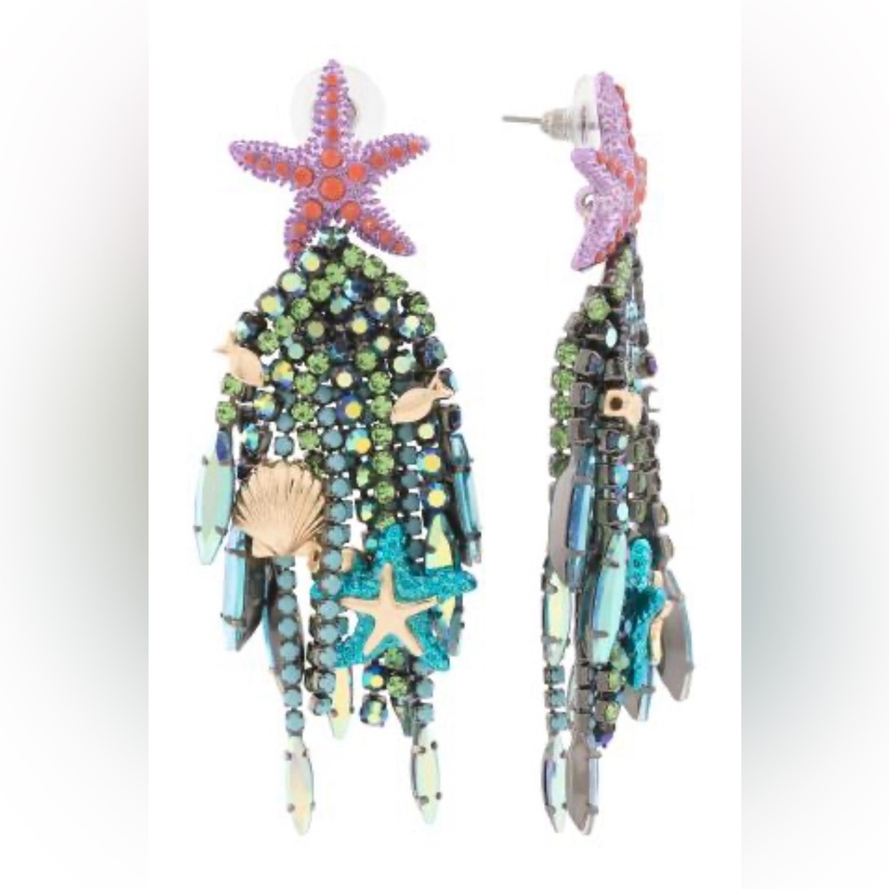 NWT Betsey Johnson mermaid jewels Sequin Starfish & Shell Drop Earrings